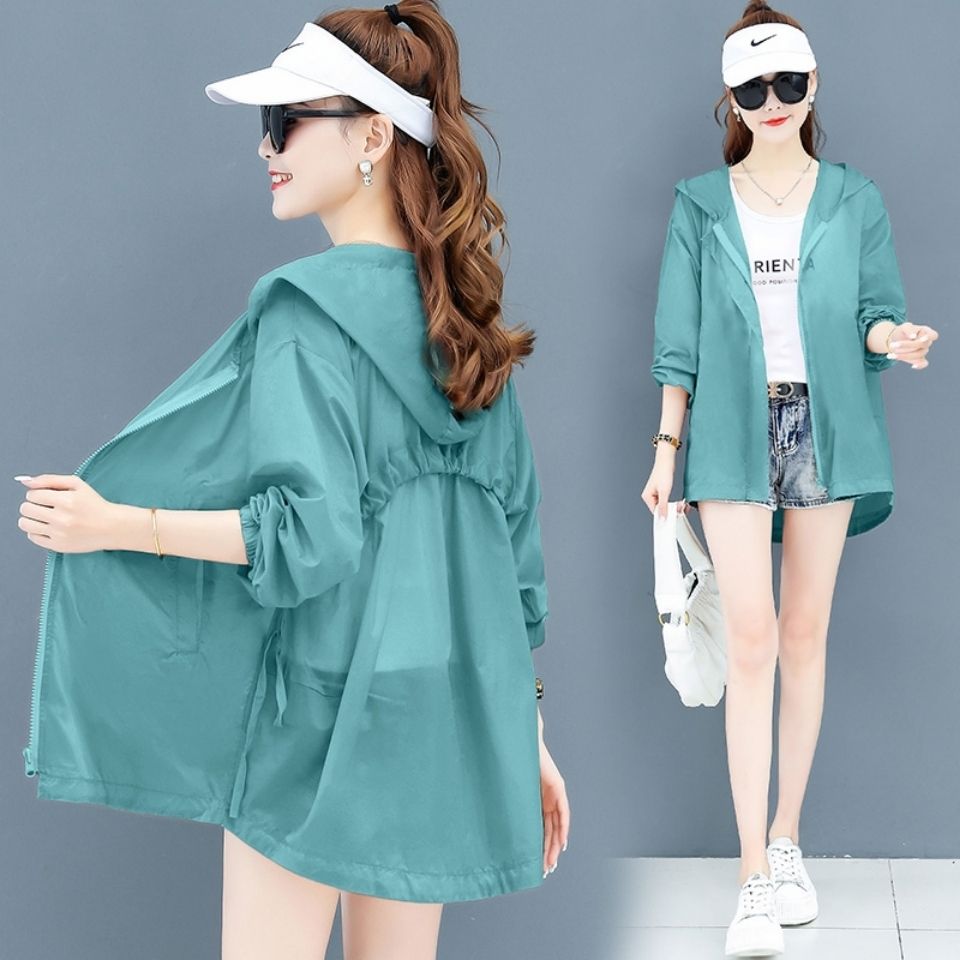 Sun protection clothing for women  summer ice silk sun protection shirt short Korean style hooded long sleeve sun protection clothing thin jacket