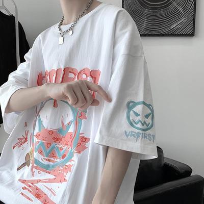 39294/涂鸦印花短袖T恤男潮牌潮流ins夏季新款情侣上衣服宽松半袖体恤男