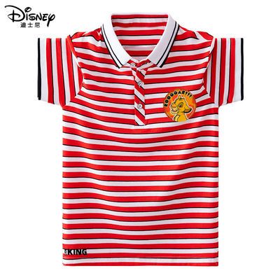 迪士尼男童T恤夏装2023新款中大童翻领条纹Polo衫儿童小学生上衣