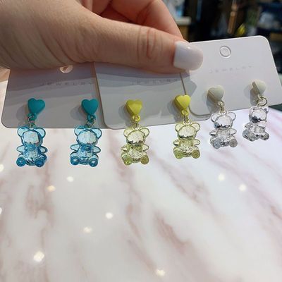 28050/冰透小熊~可爱透明爱心耳钉ins小众设计2021夏季新款耳环女耳饰潮