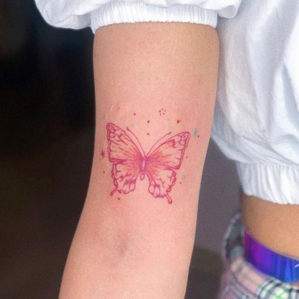 Butterfly tattoo paste waterproof female durable ins style arm clavicle girl heart colorful butterfly tattoo simulation paste