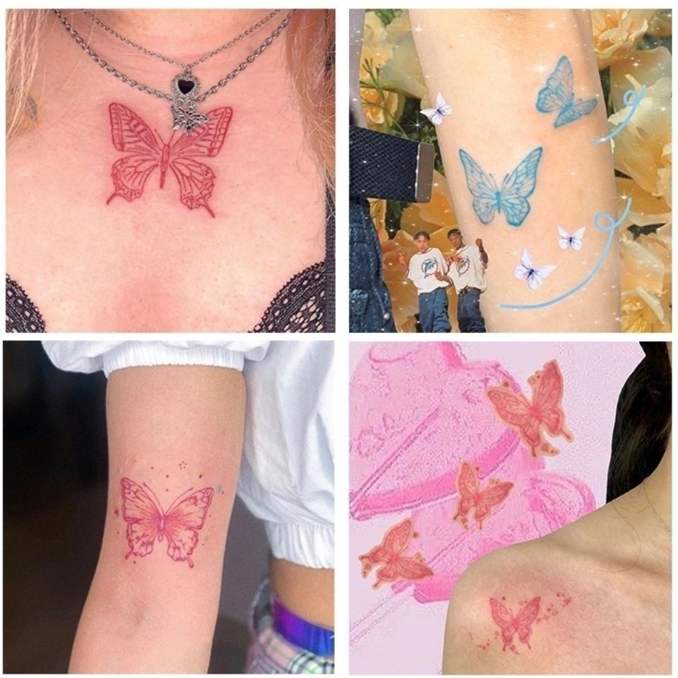 Butterfly tattoo paste waterproof female durable ins style arm clavicle girl heart colorful butterfly tattoo simulation paste