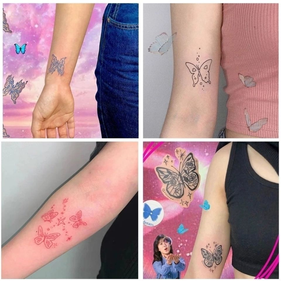 Butterfly tattoo paste waterproof female durable ins style arm clavicle girl heart colorful butterfly tattoo simulation paste