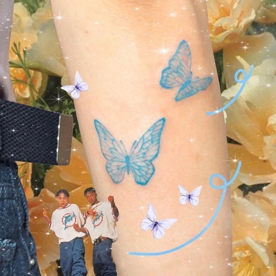 Butterfly tattoo paste waterproof female durable ins style arm clavicle girl heart colorful butterfly tattoo simulation paste