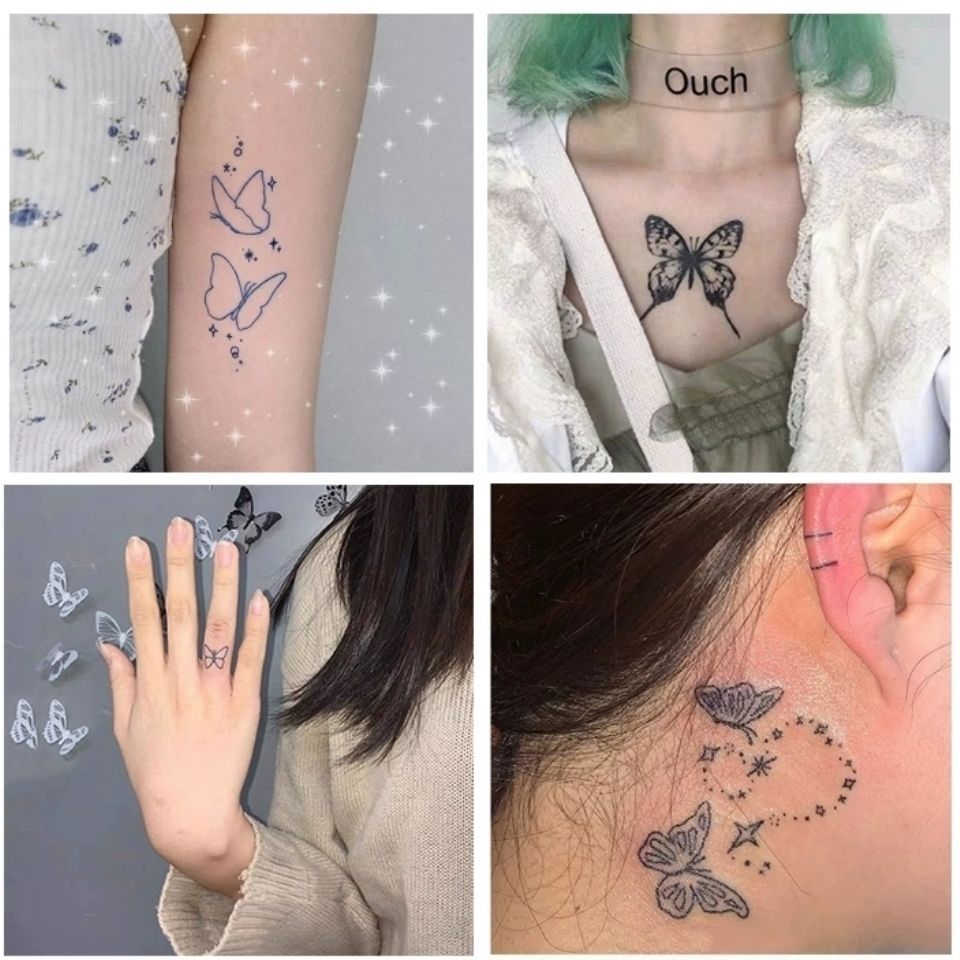 Butterfly tattoo paste waterproof female durable ins style arm clavicle girl heart colorful butterfly tattoo simulation paste