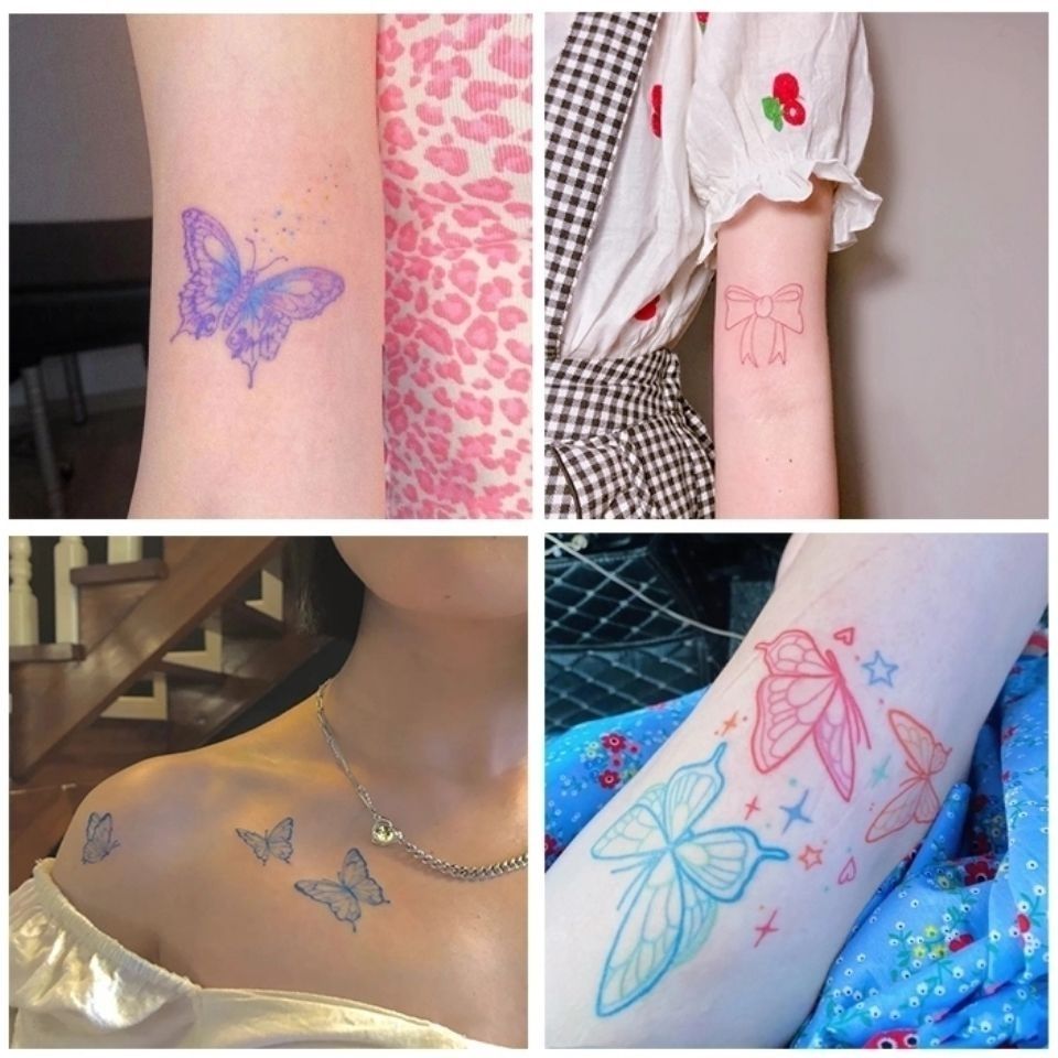 Butterfly tattoo paste waterproof female durable ins style arm clavicle girl heart colorful butterfly tattoo simulation paste