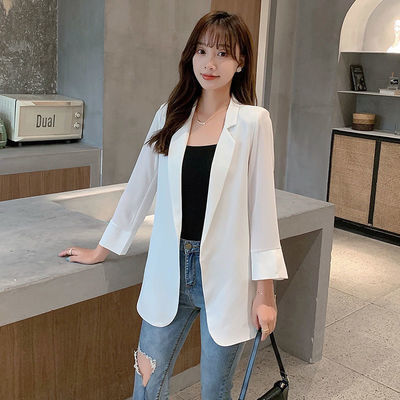 25990/雪纺小西装外套女2021春夏薄款韩版宽松防晒小西服中长款空调开衫