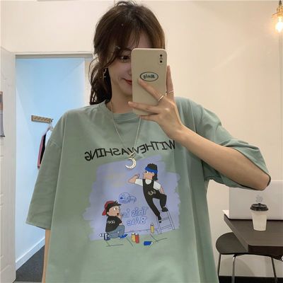 36231/2021年新款夏季短袖t恤女含棉上衣韩风百搭韩版宽松时髦衣服ins潮