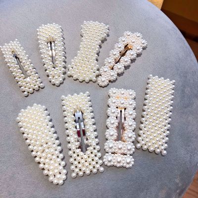 27393/韩版百搭发夹女气质简约网红款几何珍珠边夹BB夹学生头饰