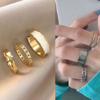 28124/新款韩版网红戒指女ins简约个性闺蜜指戒套件可调节爱心波浪尾戒