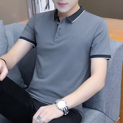 28653/2021夏季新款男士短袖t恤潮牌POLO衫半袖体恤潮流翻领打底衫男衣