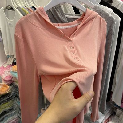 106216/【纯棉】欧货套头连帽衫女2021冬季新款休闲长袖T恤打底衫ins上衣