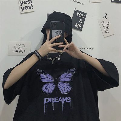 34260/短袖印花T恤女2021夏季薄款宽松显瘦韩版白色百搭圆领上衣情侣装
