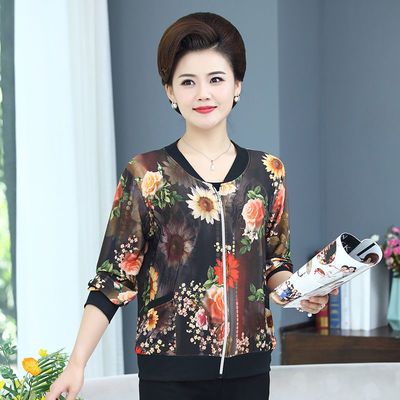 31215/中老年女装棒球服夹克薄外套春夏装矮个子上衣女妈妈装大码防晒服