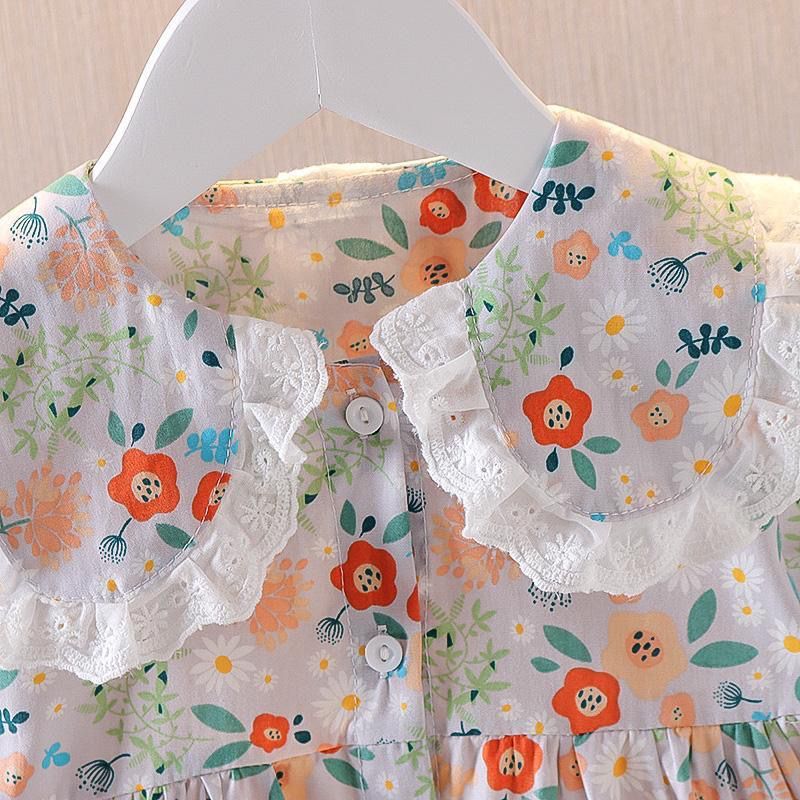 Summer girl baby T-shirt top pure cotton new baby floral short-sleeved doll shirt foreign style girl clothes