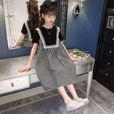 40034/女童夏装学院风连衣裙格子公主裙韩版宽松女孩网红衣服中大童潮流