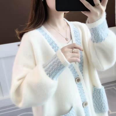 77440/不掉毛】毛衣女春秋新款仿水貂绒网红针织开衫外套女学生韩版宽松