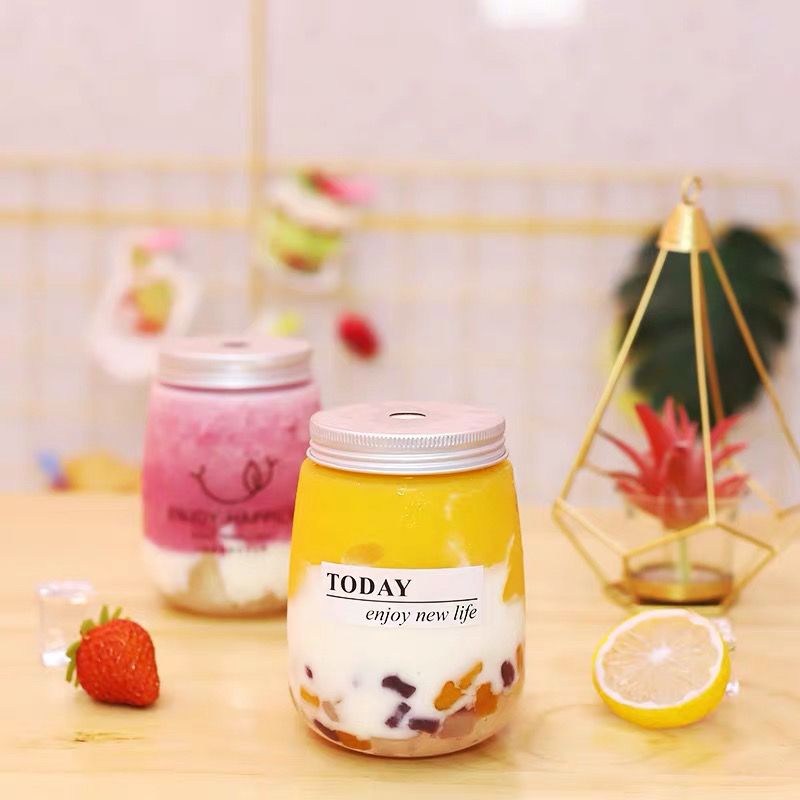 Ins style milk tea cup transparent poplar branch manna bottle plastic U-shaped fruit juice drink cup recyclable drink water cup