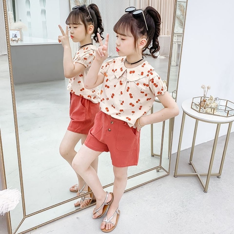 Girls' summer suits 2021 new foreign style net red children's clothing children's big boys summer casual girls two-piece suit trendy