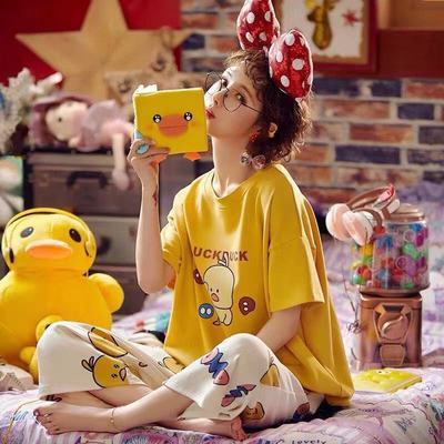 30447/睡衣女夏季短袖短裤可爱卡通甜美大码外穿薄款春秋家居服两件套装