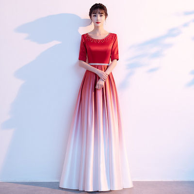 36959/大合唱团演出服女长裙学生红歌比赛服装红色爱国朗诵指挥晚礼服夏
