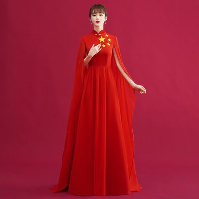 36960/合唱团演出服女长裙舞台朗诵建党表演服装学生红歌指挥主持礼服