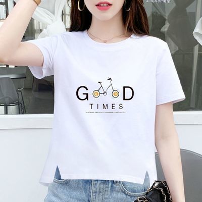 35910/(纯棉)短袖T恤女2021夏季新款大码胖MM印花韩版百搭女上衣