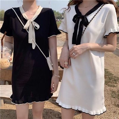 32948/跑量款裙子女2021新款夏季韩版百搭小清新冰丝针织学生短袖连衣裙