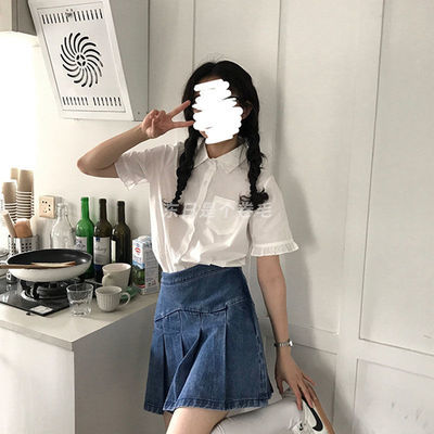 32238/ins夏季新款衬衫女学生韩版宽松显瘦设计感上衣百搭白衬衣2021潮