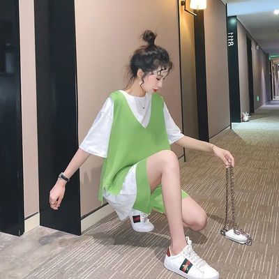 37760/2021新款三件套时尚休闲套装女运动网红洋气很仙的牛油果绿宽松夏