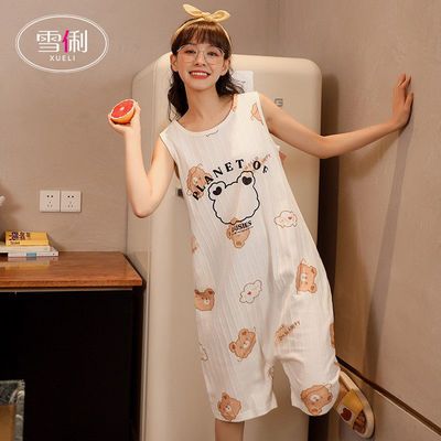 34357/雪俐棉质睡裙女夏季短袖可爱简约风大码宽松睡衣春夏可外穿家居服
