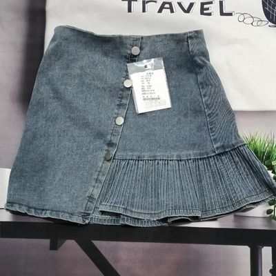 39750/百褶裙高级感半身女夏2021款原宿风迷你百搭纯色牛仔短裙