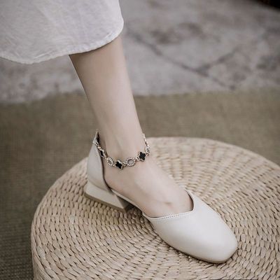 39134/包头凉鞋女仙女风中跟2021年夏季新款链条粗跟百搭温柔玛丽珍单鞋