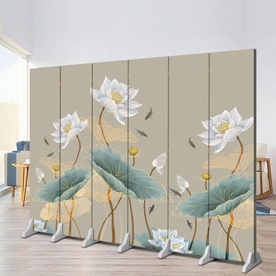 定制中式客厅酒店荷花屏风移动折叠办公室禅意佛堂遮挡家用隔断墙