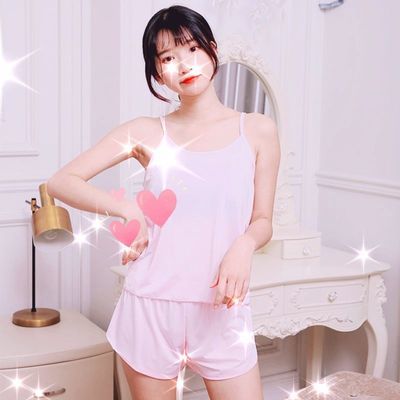 32976/冰丝睡衣女夏季套装性感吊带背心大码睡衣女装短款宽松家居服套装