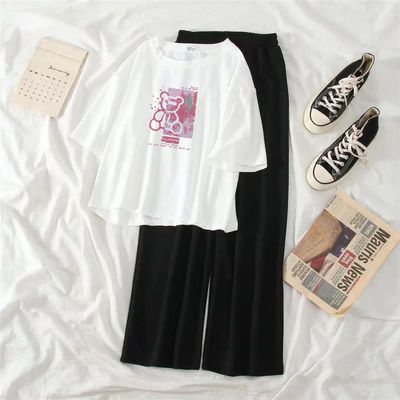 33772/单/套装夏季新款学生韩版宽松短款短袖T恤时尚休闲阔腿裤两件套女