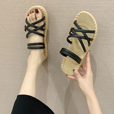33831/新款凉拖鞋女夏外穿百搭韩版ins网红罗马风格厚底沙滩时尚女拖鞋