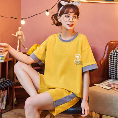 33608/睡衣女夏短袖短裤套装薄款可爱韩版宽松大码舒适家居服可外穿套装