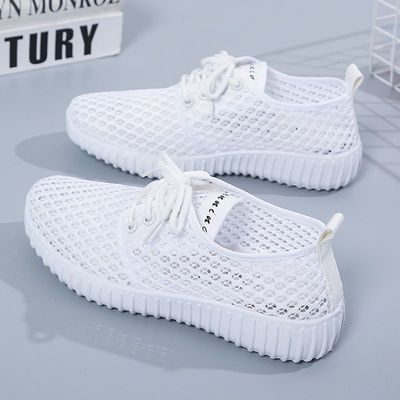 36782/老北京布鞋女夏季网鞋平底镂空运动休闲鞋透气网面舒适百搭妈妈鞋