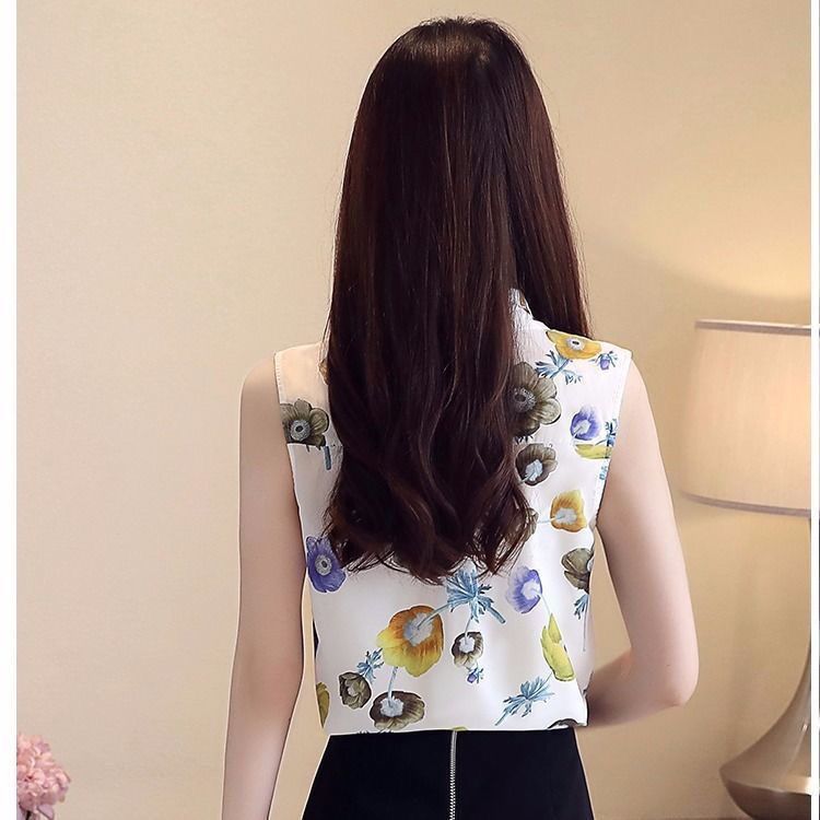 New Korean style sleeveless floral foreign style fashion chiffon shirt women's loose top women's summer all-match plus size women's clothing