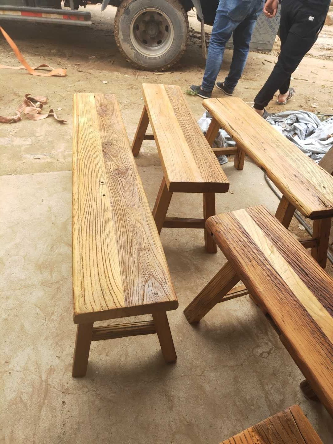 實木長條凳老榆木單人凳雙人長板凳復古凳子老門板茶桌凳舊門板凳-沐雨家居