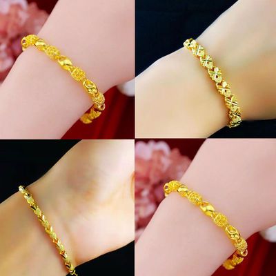 33765/正品沙金女士手链手镯 开口光面镯子女款送妈妈 不褪色不过敏首饰
