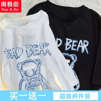 34891/2021年新款夏季短袖T恤女宽松韩版大码女装卡通印花上衣洋气ins潮