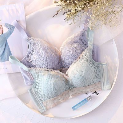 35686/【厚薄可选】蕾丝文胸文胸无钢圈大胸显小内衣聚拢收副乳上托胸罩