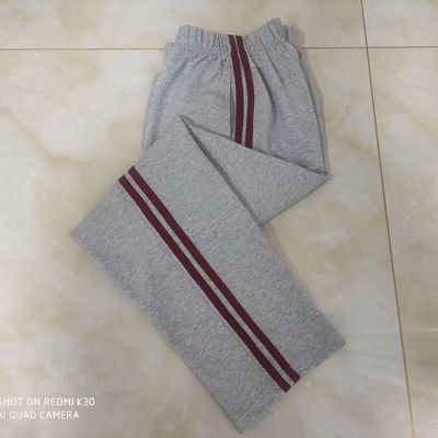 34837/定做中小学生夏季校服裤字浅灰色酒红两道杠男女运动休闲直筒长裤