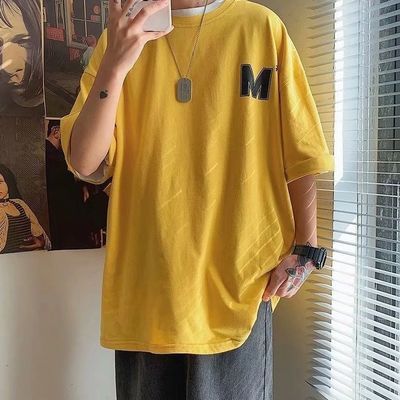 37087/港风t恤男宽松衣服男生短袖ins潮牌半袖五分袖潮流韩版上衣BF体恤