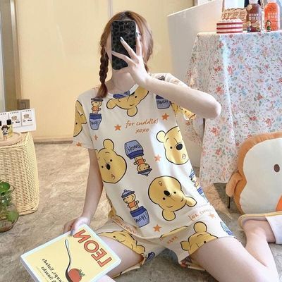33896/新款睡衣女夏韩版可爱学生清新甜美宽松休闲可外穿女士家居服套装