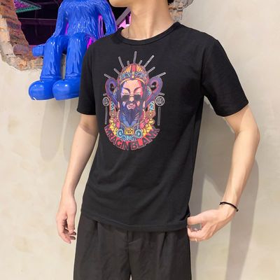35058/夏季高档棉短袖t恤男生国潮牌INS潮流百搭宽松T恤圆领印花体恤衫