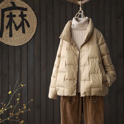 35624/2020反季秋冬新款白鸭绒立领宽松显瘦轻薄保暖短款女士羽绒服外套