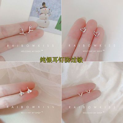 37271/S925纯银耳钉女精致时尚网红耳环银杏叶爱心耳坠简约小巧耳饰品潮